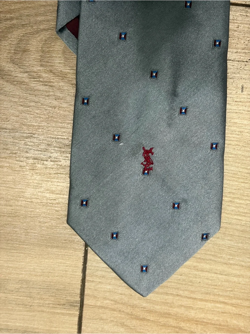 VTG Yves Saint Laurent Silk Tie Lot 2pc Burgundy Grey Embroidered YSL Logo